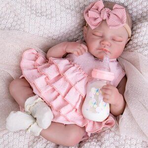 20 Inch Sleeping Newborn Baby Doll Girl with Poseable Limbs and Feeding Set